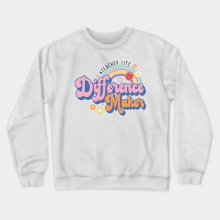 Difference Maker, Teacher Life Graphic Design, Rainbow Pastel Colors Teacher Crewneck Sweatshirt